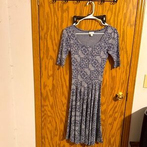 LuLaRoe Blue and White Patterned Midi Dress